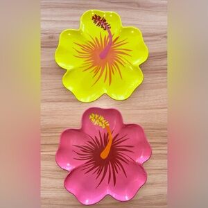 Vintage Tropical Hibiscus Flower Trinket Plates Dishes – Set of 2 🌺